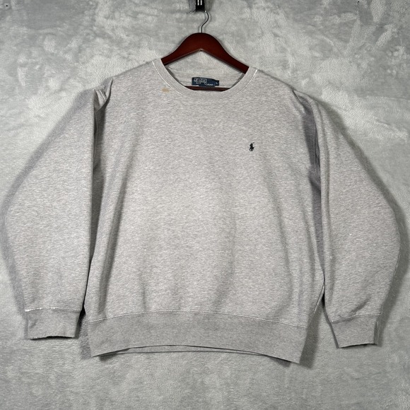 Polo Ralph Lauren Sweater Mens Large Gray Crewneck Pullover Logo Cotton Blend* - Picture 1 of 14